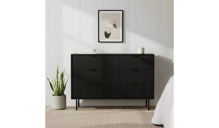 OHS Ribbed Engineered Wood 6 Drawer Unit - Black