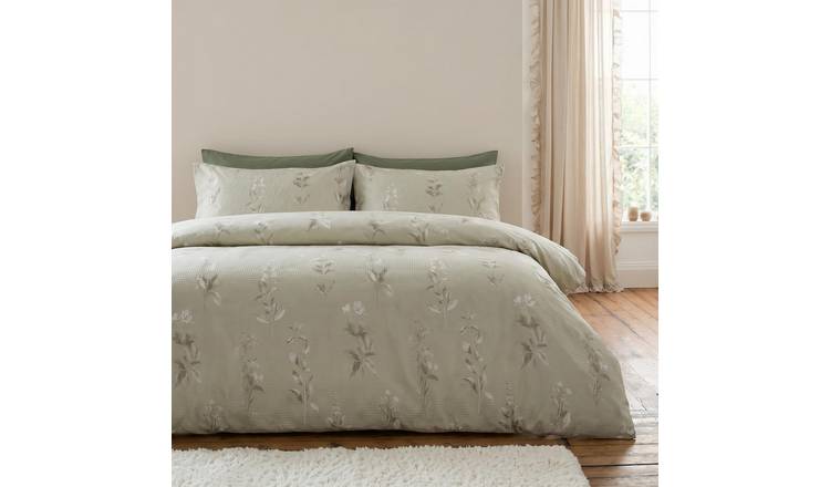 OHS Botanics Print Waffle Duvet Cover Set Bedding - Stone - King