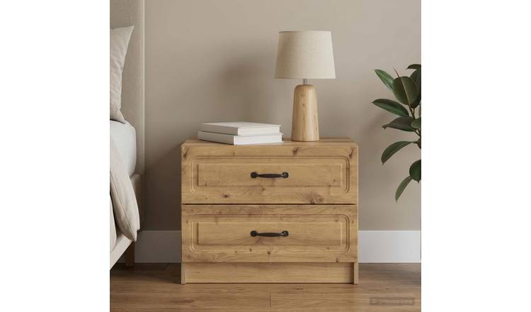 Walplus 2 Drawer Bedside Cabinet 9 x 53 x - Oak - 62 x 34.5 x 44.5 cm