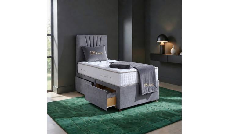 DS Living Elysian Single 2 Drawer Upholstered Divan Bed Frame - Silver