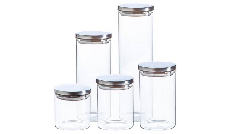 Argon Tableware 5pc Scandi Storage Jar Set with Metallic Lids - Silver