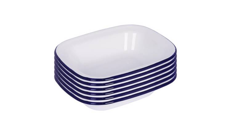 Argon Tableware Pack of 6 White Enamel Pie Dishes - Blue