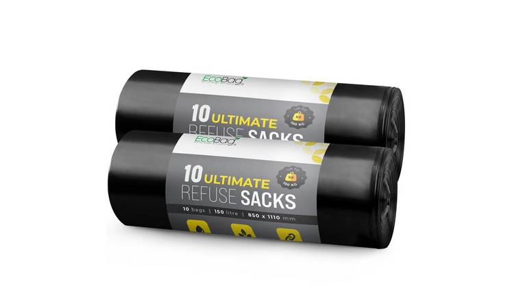 EcoBag Black 150L Ultra Strong Heavy Duty Bin Bags - Pack of 20