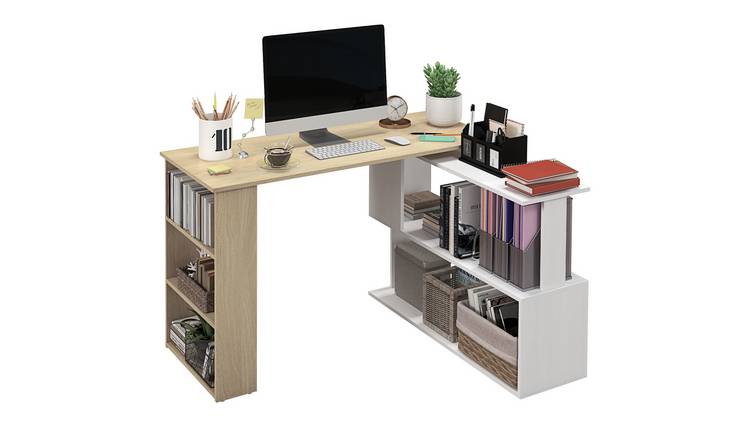 HOMCOM Corner L Shaped Desk Computer Desk - Natural and White