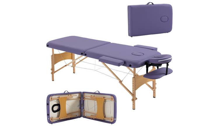 Homcom 2 Section Folding Wooden Frame Massage Table – Purple