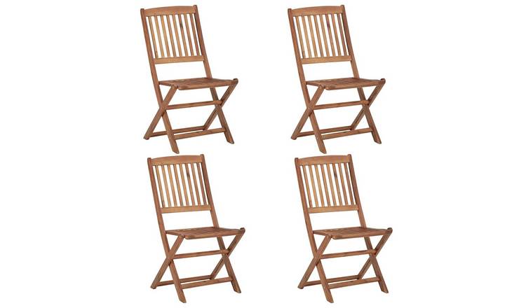 Walplus Pack of 4 Solid Acacia Wood Folding Chairs - Brown - 48.5 x 57 x 91 cm