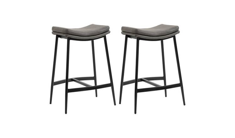 HOMCOM Set of 2 Microfibre Upholstered Bar Stools with Curved Seat - Grey
