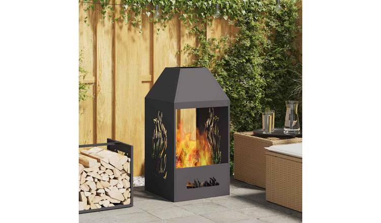 Walplus Pire Patterned Steel Fire Pit - Black - 50 x 50 x 100 cm