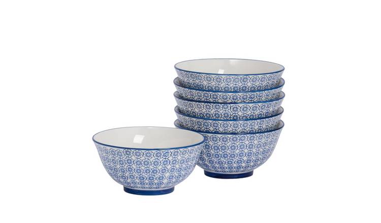 Nicola Spring Hand-Printed Cereal Bowls - Navy - Pack of 6