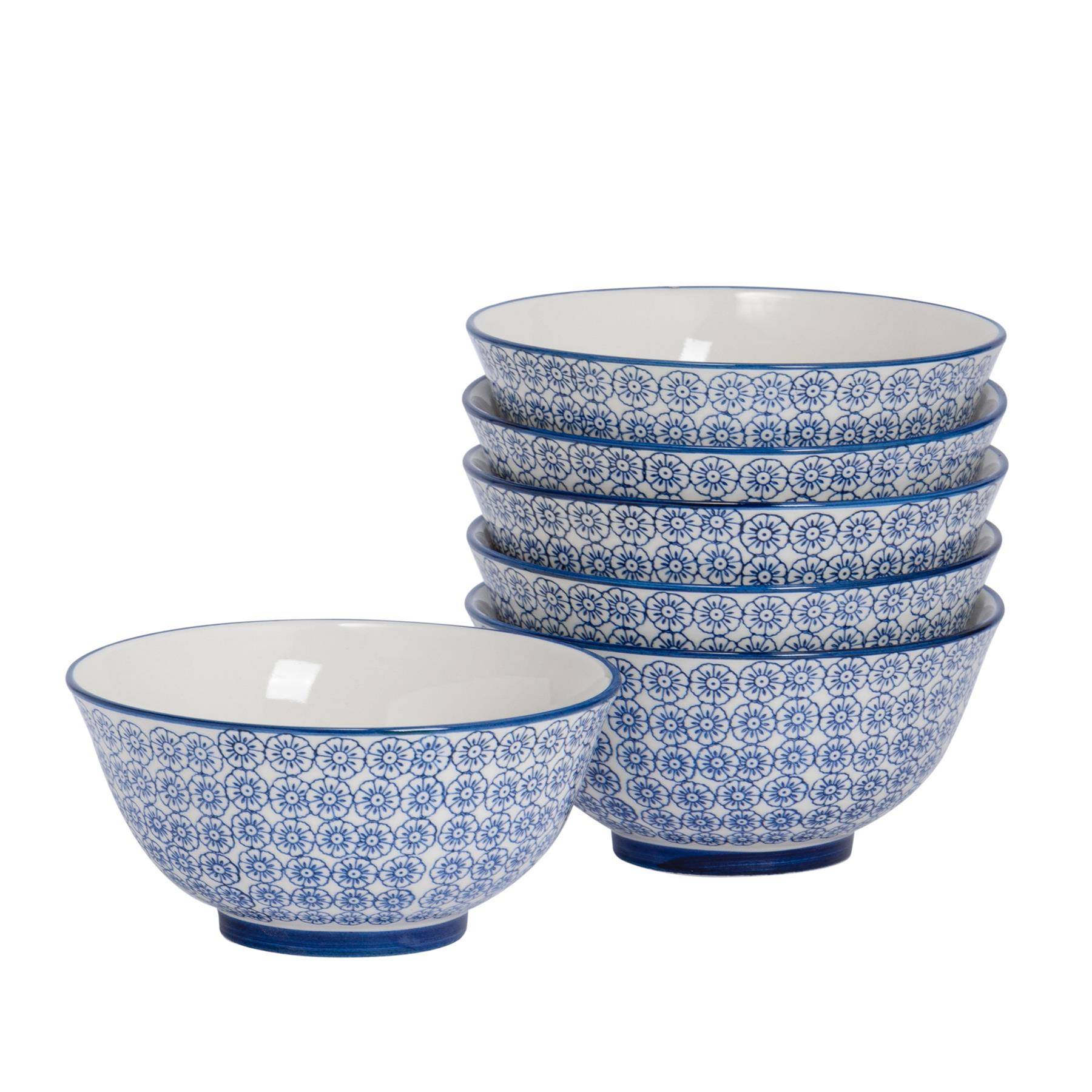 Nicola Spring Hand-Printed Cereal Bowls Pack of 6 - Navy - Image 1