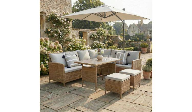 HomeGardenDirect Thalia 8 Seater Corner Sofa Set With Polywood Tabletop - Brown