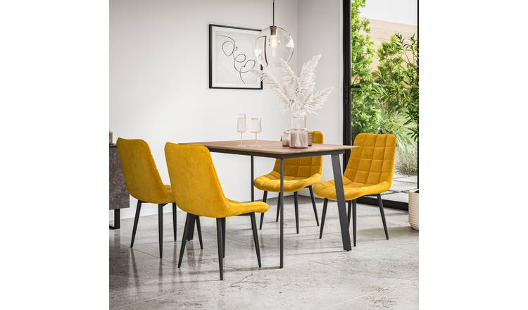 Furniture Online Haydon Nova Oak Effect Dining Table & 4 Mustard Chairs