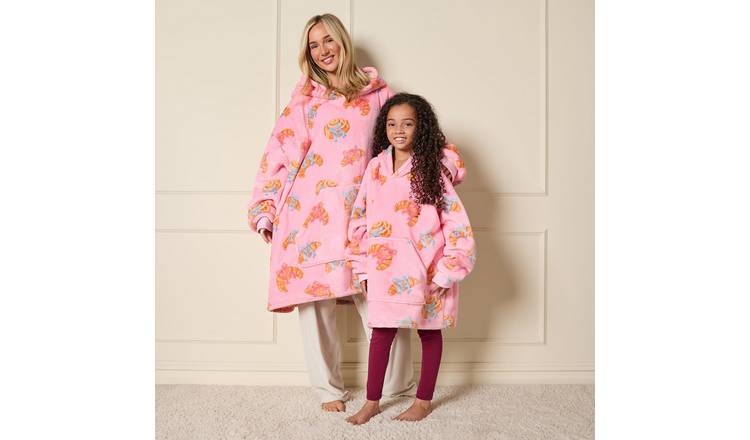 OHS Croissant & Bow Print Hoodie Blanket - Pink