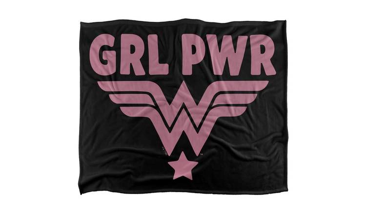 Wonder Woman Girl Power Soft Touch Black & Pink Blanket - 152cm x 127cm