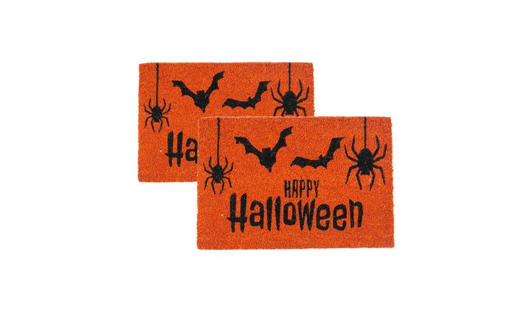 Nicola Spring Halloween Coir Door Mats - Orange - Pack of 2