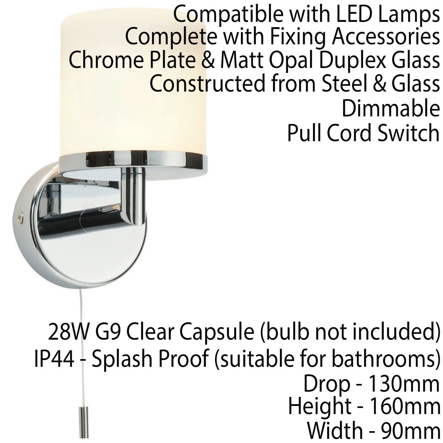 Loops Direct Steel and Glass Wall Light - Chrome and Diffused Glass - Image 2