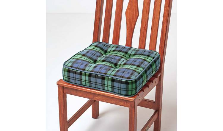 Homescapes Cotton Tartan Dining Chair Booster Cushion - Blackwatch