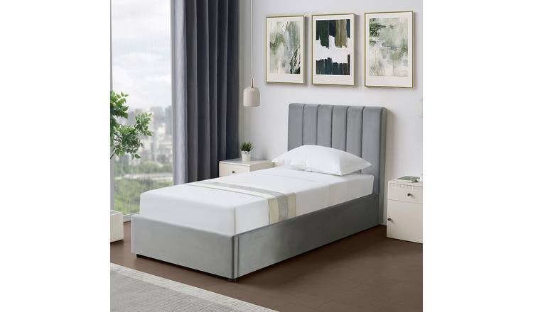 Artemis Home Corwin Grey Velvet 90cm Single Ottoman Storage Bed - Grey