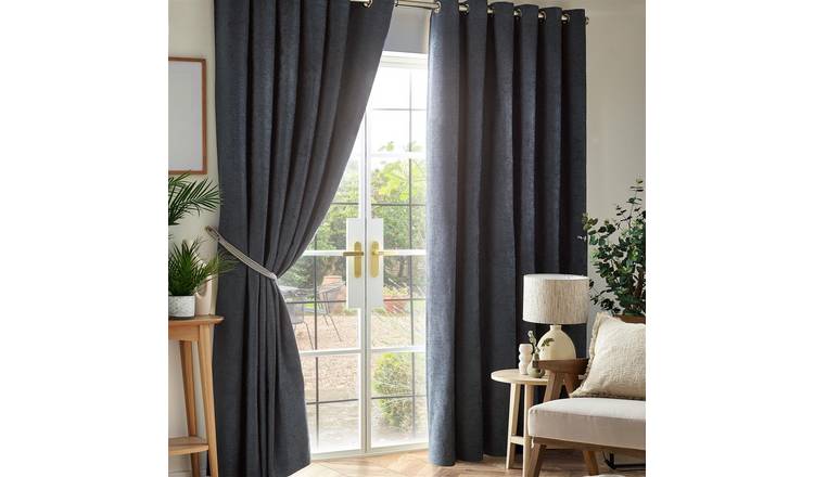 Luxury Living Chenille Blackout Eyelet Curtains 229cm x 183cm - Charcoal