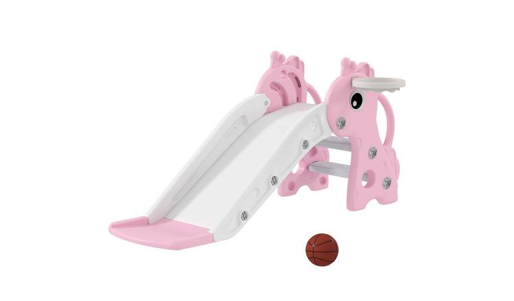 AIYAPLAY 3 In 1 Giraffe Toddler Slide with Basketball Hoop – Pink