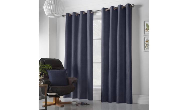 Luxury Living Velvet Chenille Eyelet Curtains 142cm x 137cm - Navy