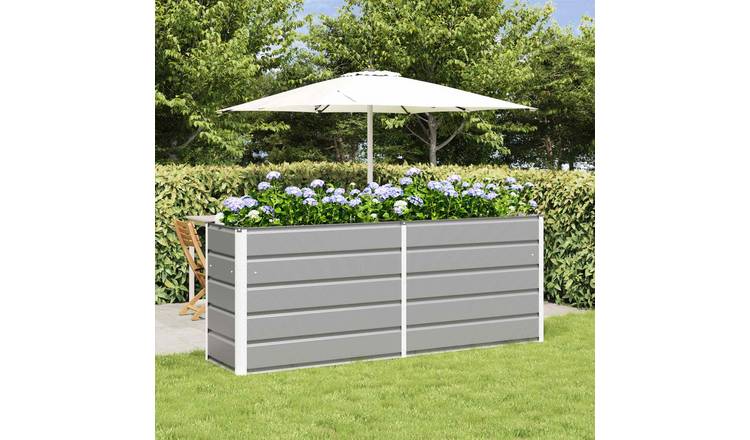 Walplus Galvanised Steel Garden Planter - Light Grey - 195 x 50 x 75 cm