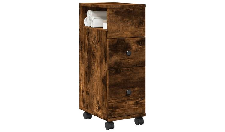 Walplus Engineered Wood Lockable Bathroom Cabinet - Dark Oak - 23 x 33 x 65 cm