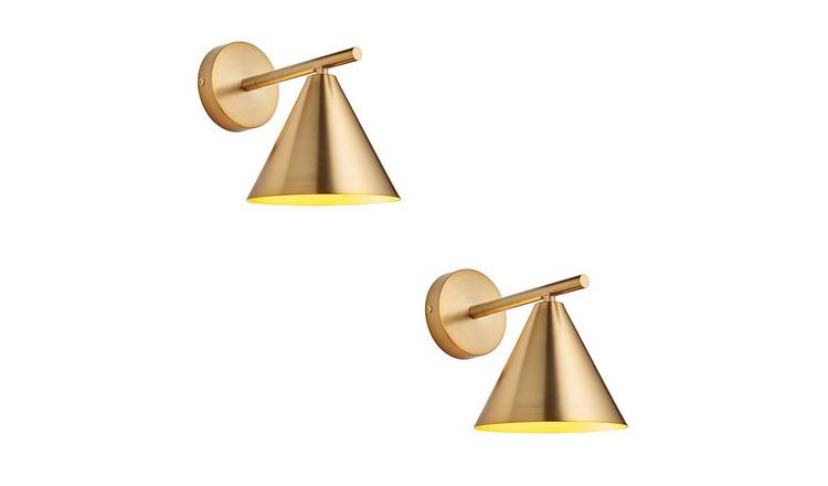 Loops Direct Pack of 2 Steel Wall Light - Warm Antique Brass