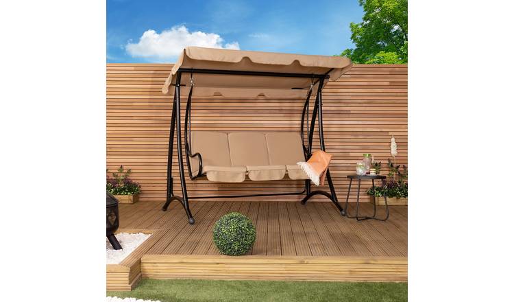 Charles Bentley 3 Seater Premium Outdoor Swing Seat Bench Chair - Beige