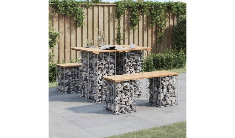 Walplus Solid Pine Wood Garden Table Gabion Design - Brown - 100 x 70 x 72 cm