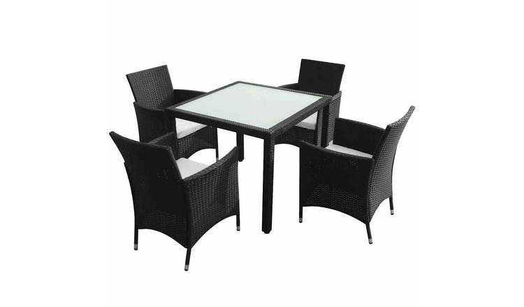 Walplus 5 Piece Poly Rattan Outdoor Dining Set - Black - 90 x 90 cm