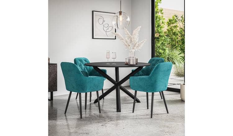 Furniture Online Malvern Anika Black Top Dining Table & 4 Blue Chairs