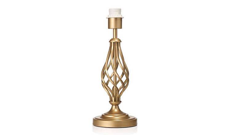 Happy Homewares Sleek Satin Gold Brass Base with Twist Metal Table Lamp - 14cm