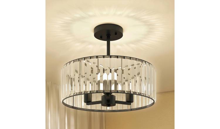 HOMCOM Crystal Ceiling Light Fixture with 39 cm Semi Flush Mount - Black