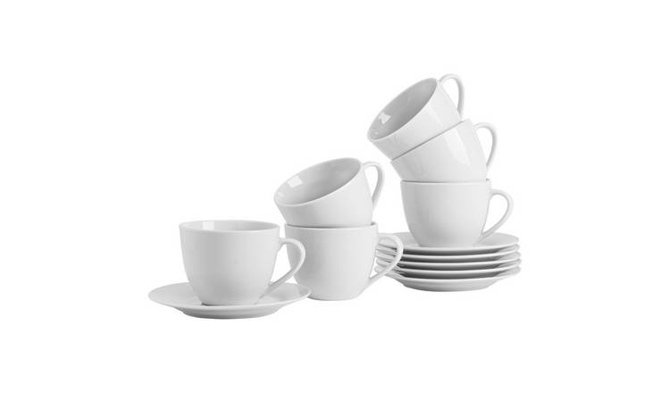 Argon Tableware 12 Piece Classic White Cappuccino Cup & Saucer Set - 320ml