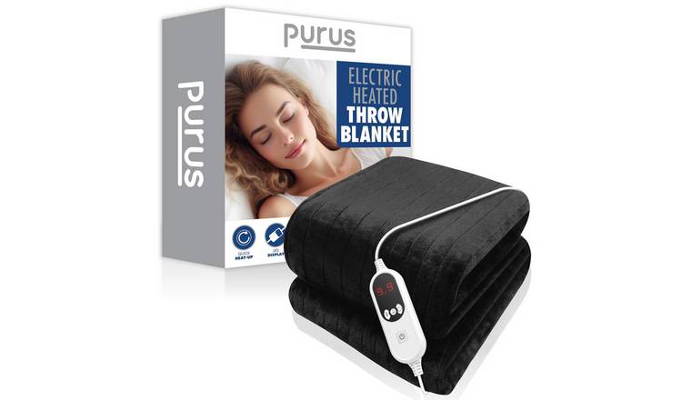 Purus XL 180 x 130cm Microfleece Polyester Electric Heated Throw Blanket - Black