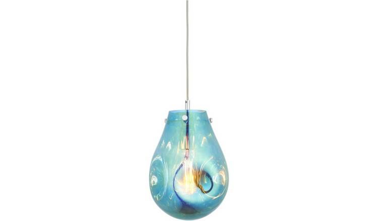 Loops Direct 10W LED Glass and Metal Pendant Light - Petrol Blue