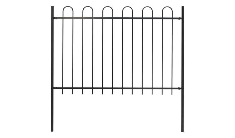 Walplus Steel Garden Fence "Boxtel" with Hoop Top - Black - 181 x 3.4 x 170 cm