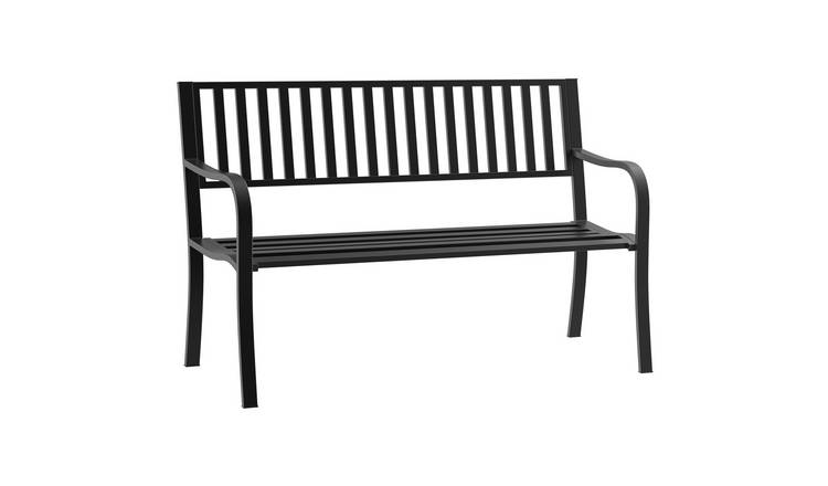 Outsunny 2 Seater Garden Bench with Slatted Seat for Balcony - Black