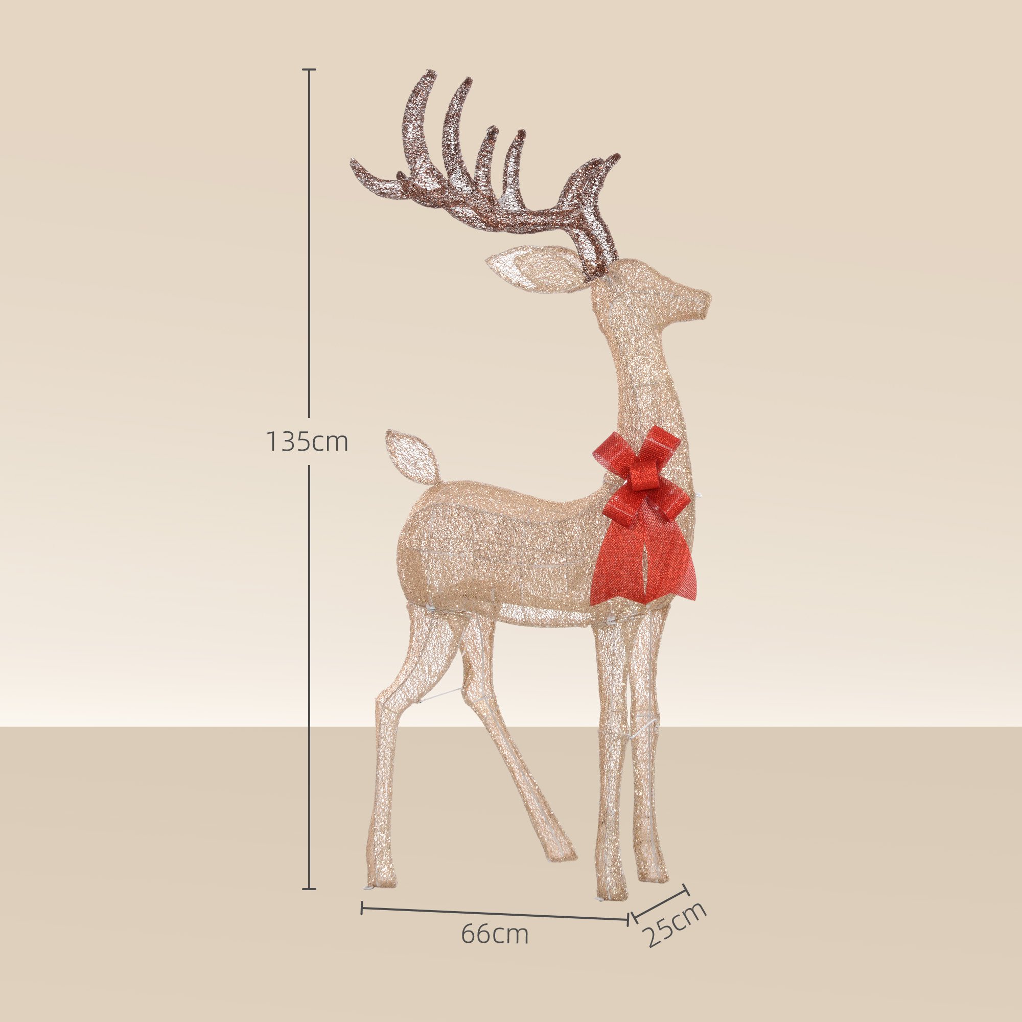Outsunny Lighted Reindeer Christmas Decoration 137 LED Lights Gold - Tone - Image 3