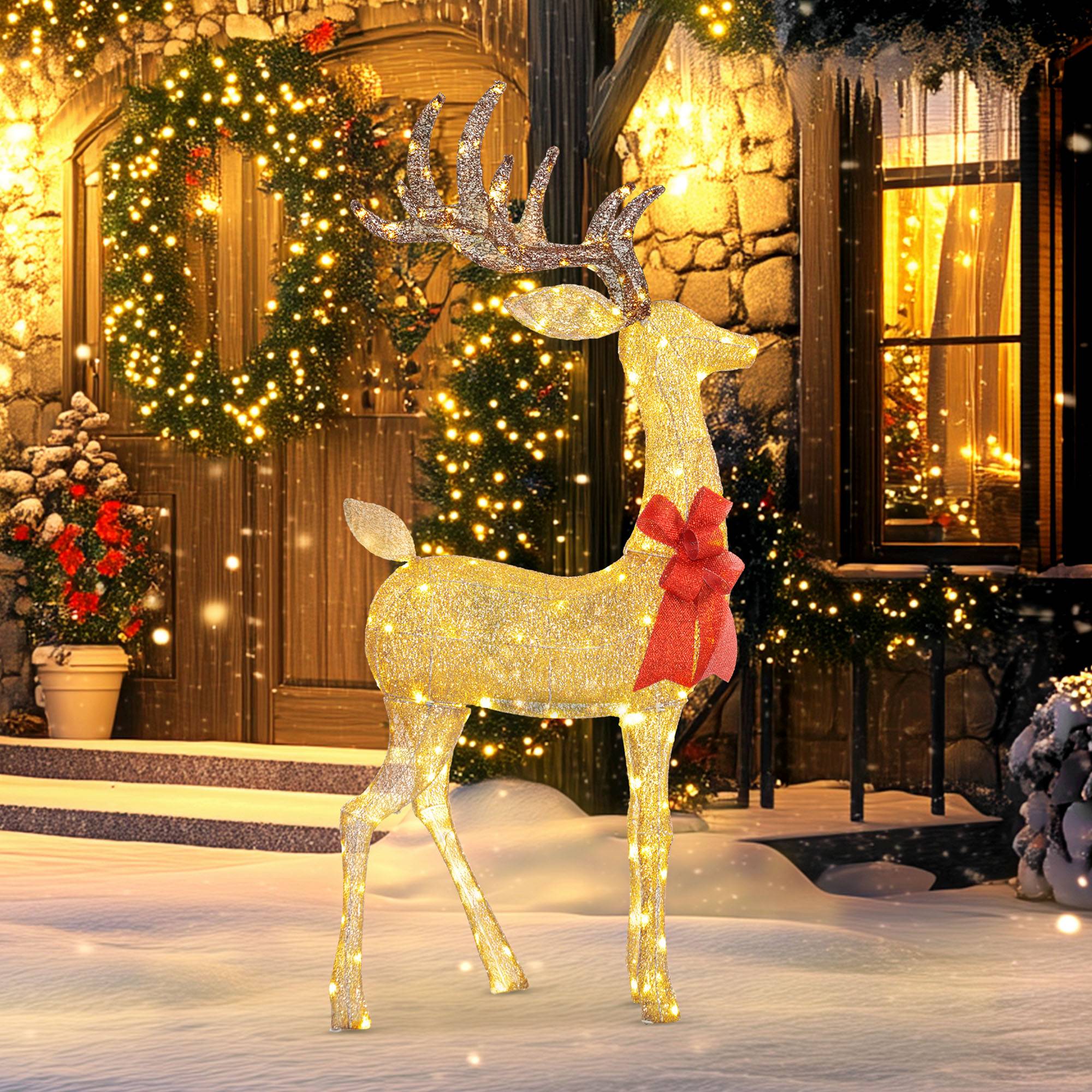 Outsunny Lighted Reindeer Christmas Decoration 137 LED Lights Gold - Tone - Image 4