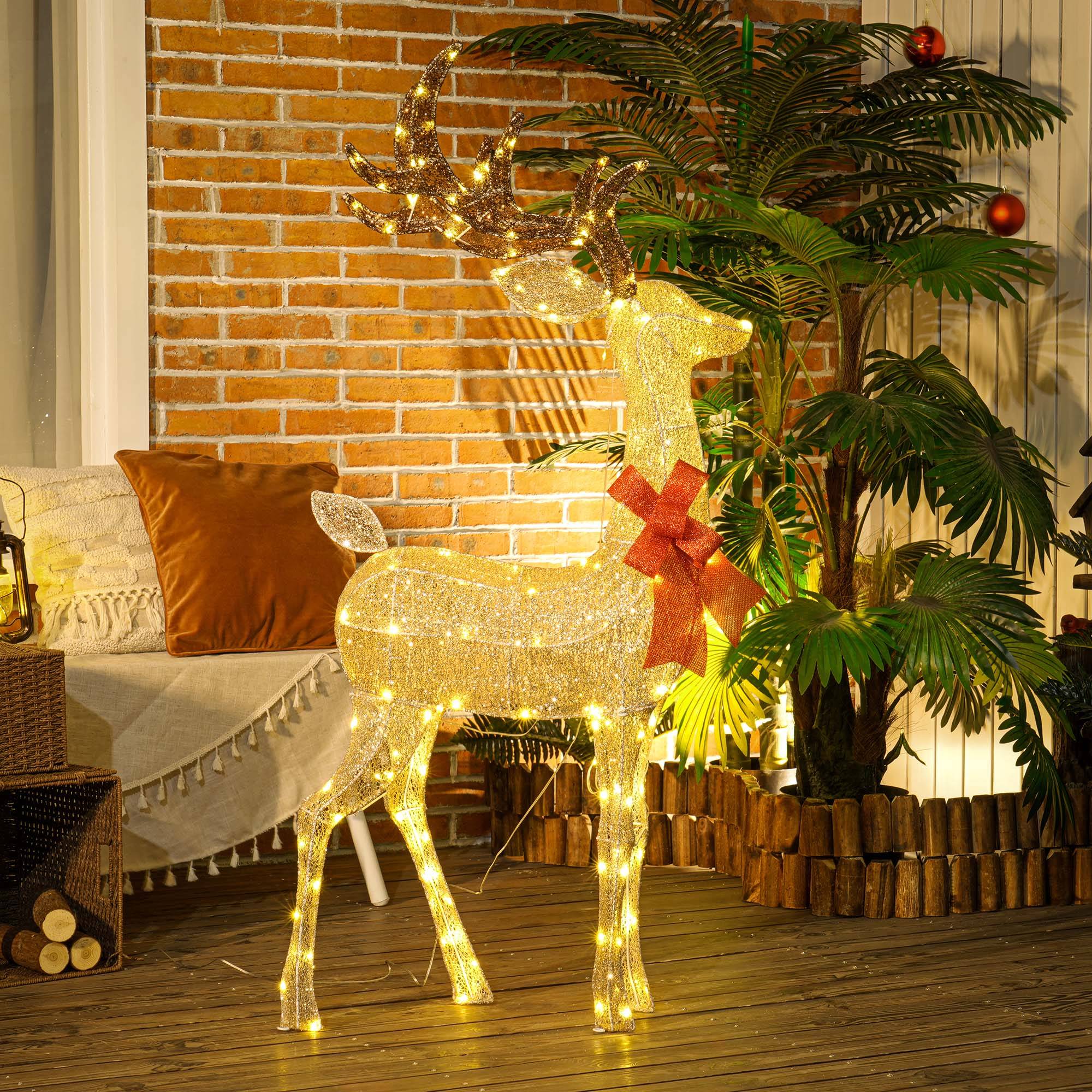 Outsunny Lighted Reindeer Christmas Decoration 137 LED Lights Gold - Tone - Image 6
