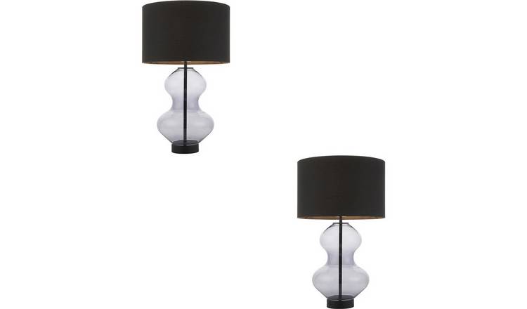 Loops Direct Pack of 2 Glass Cotton Fabric Table Lamp - Grey Tinted