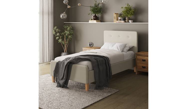 GFW Ashbourne Single Fabric Bed Frame with Mattress - Natural