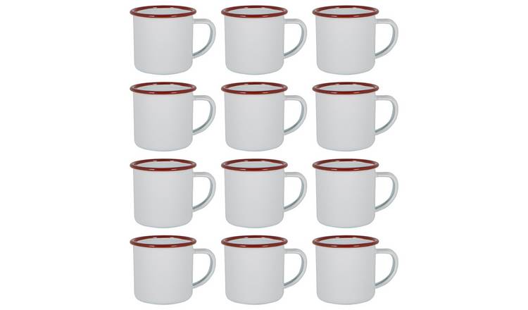 Argon Tableware White Enamel Espresso Cups - 130ml - Red - Pack of 12