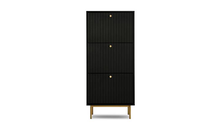 HomeGardenDirect Devon Fluted Shoe Storage Cabinet - Black