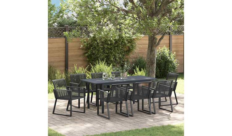Walplus 9 Piece Garden Dining Set - Black - 180 x 80 x 74 cm