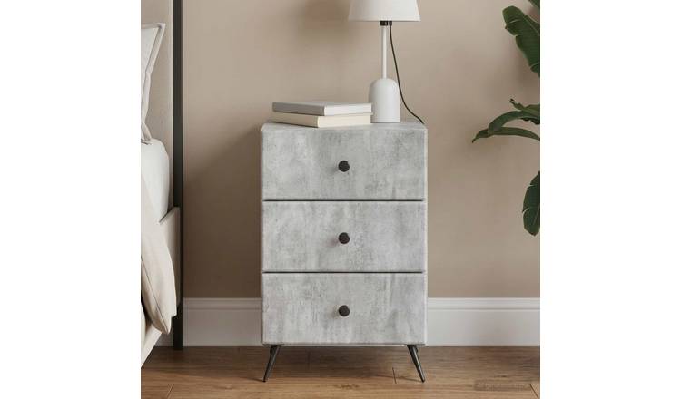 Walplus Engineered Wood Bedside Drawer Unit - Concrete Grey - 43 x 41 x 66.5 cm