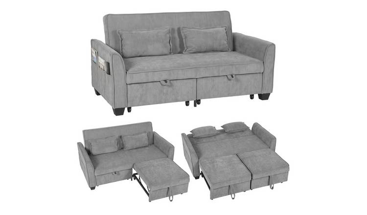 HOMCOM 4-in-1 L Shaped 2 Seater Convertible Pull Out Sleeper Sofa - Grey