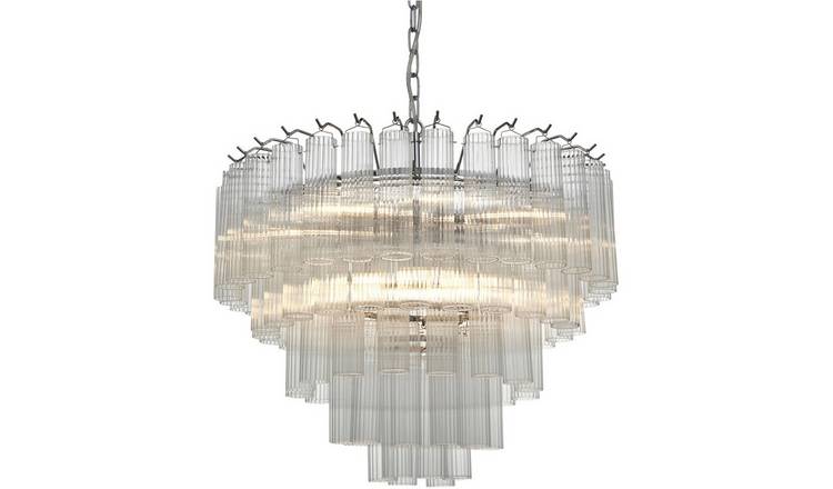 Loops Direct Steel and Glass Chandelier - Bright Nickel